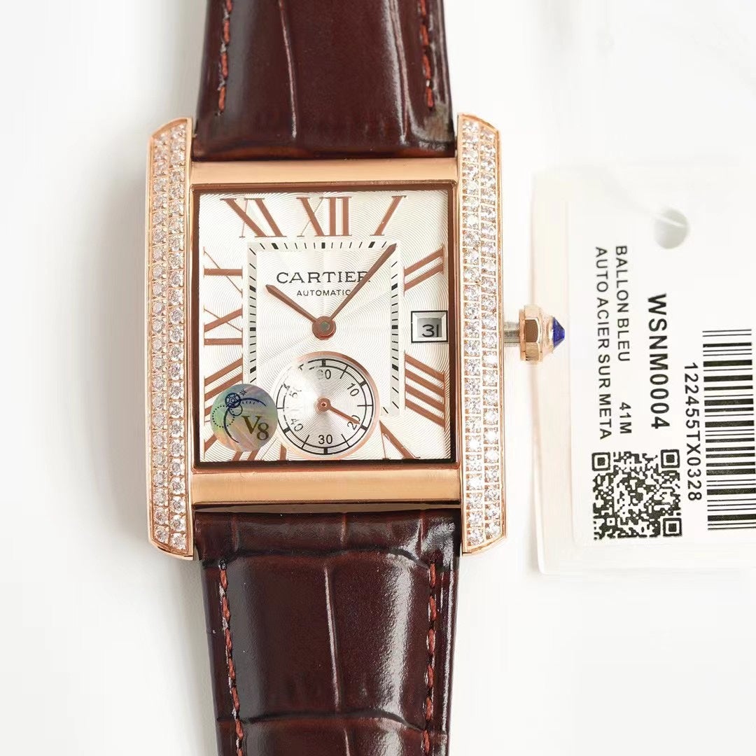 CARTIER TANK MC LADIES SECOND TIME GOLD CASE DIAMOND BEZEL