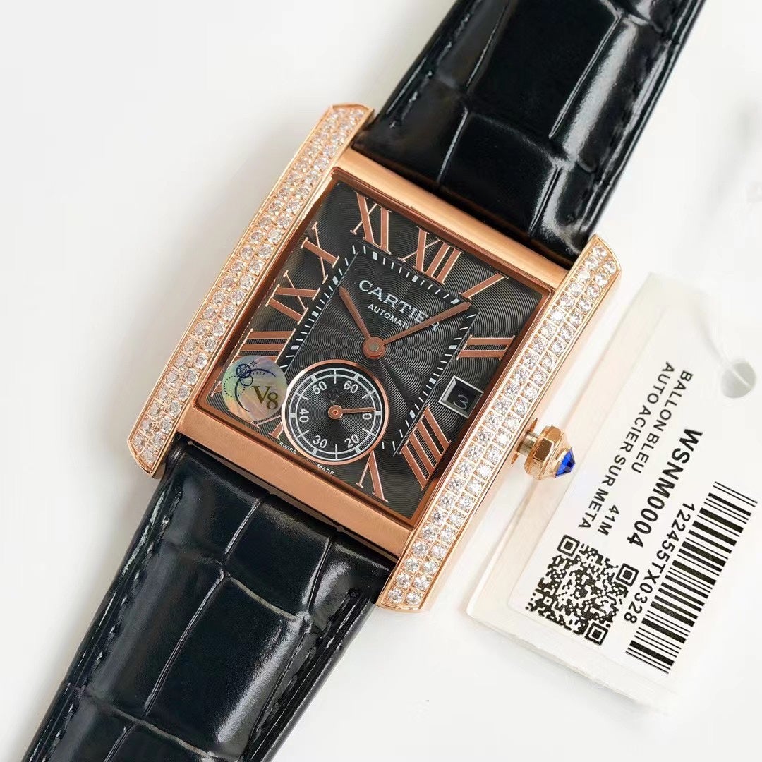 CARTIER TANK MC LADIES SECOND TIME GOLD CASE DIAMOND BEZEL