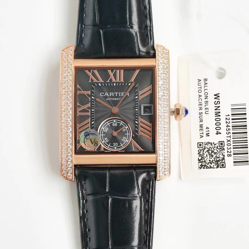 CARTIER TANK MC LADIES SECOND TIME GOLD CASE DIAMOND BEZEL