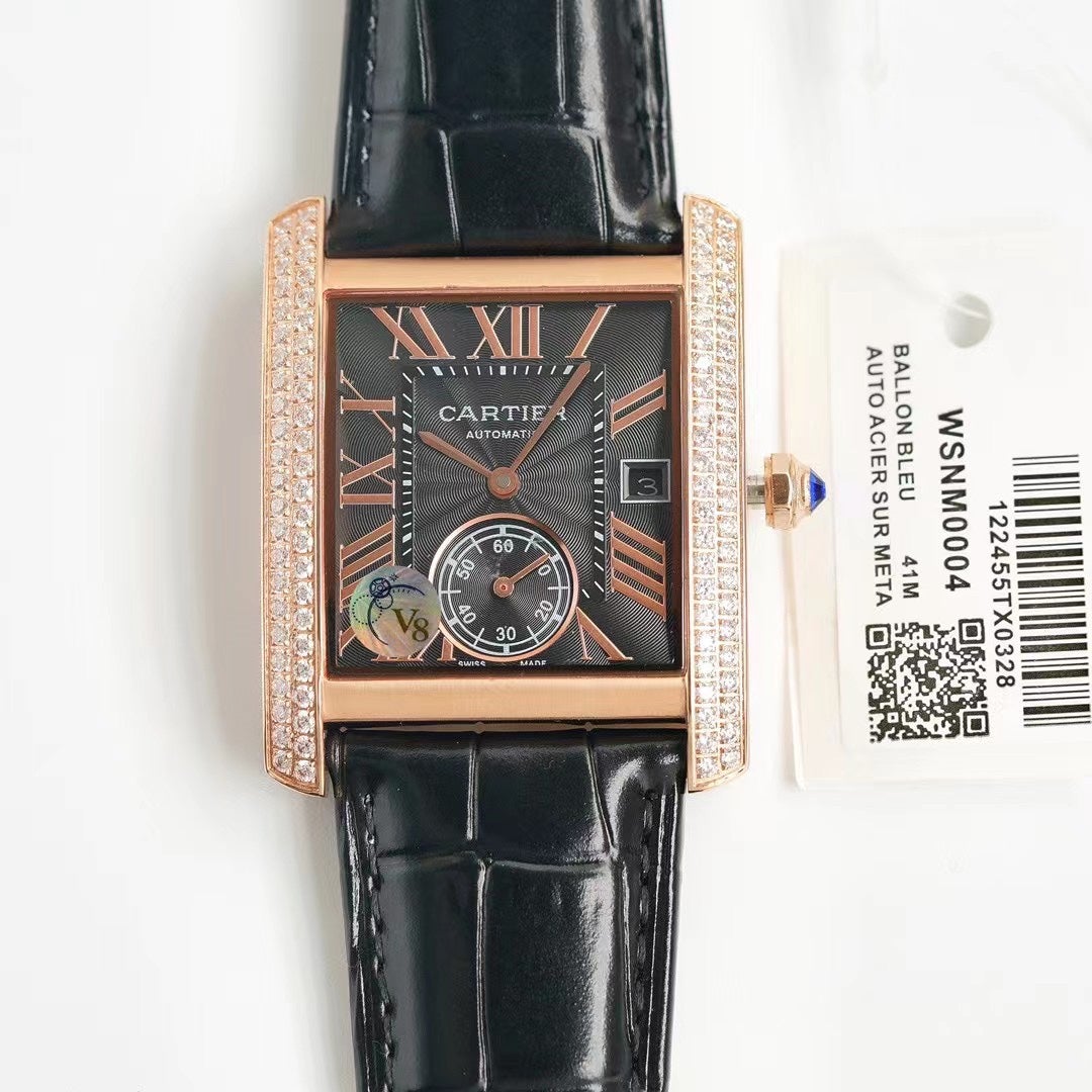 CARTIER TANK MC LADIES SECOND TIME GOLD CASE DIAMOND BEZEL