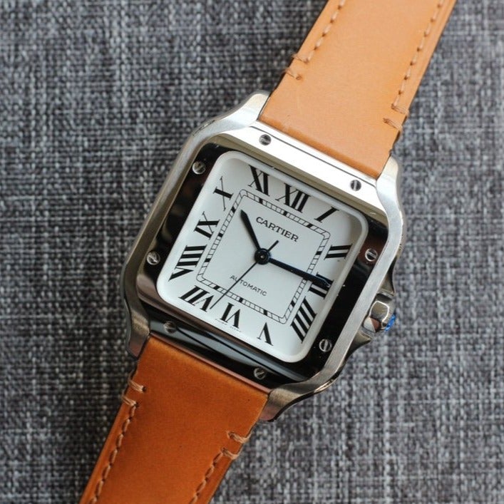 CARTIER SANTOS 34MM STEEL CASE BROWN LEATHER