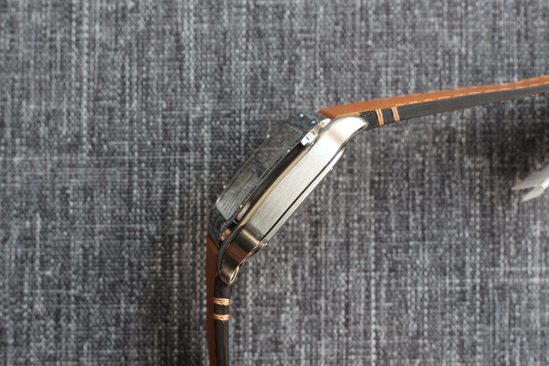 CARTIER SANTOS 34MM STEEL CASE BROWN LEATHER