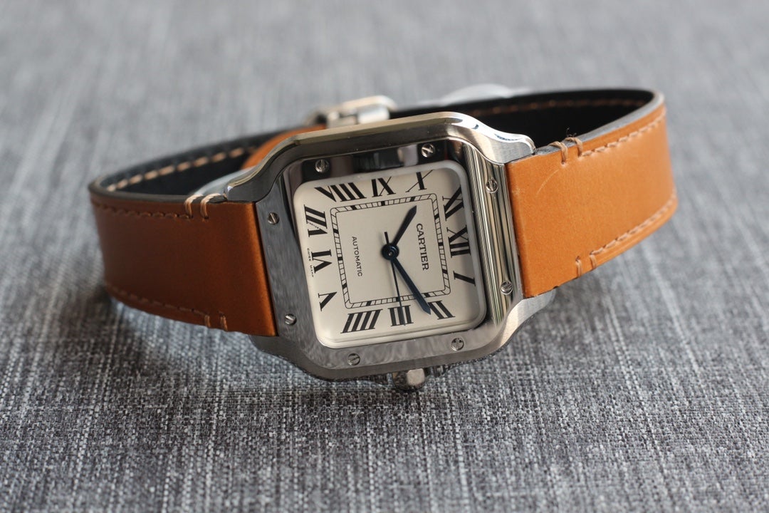 CARTIER SANTOS 34MM STEEL CASE BROWN LEATHER