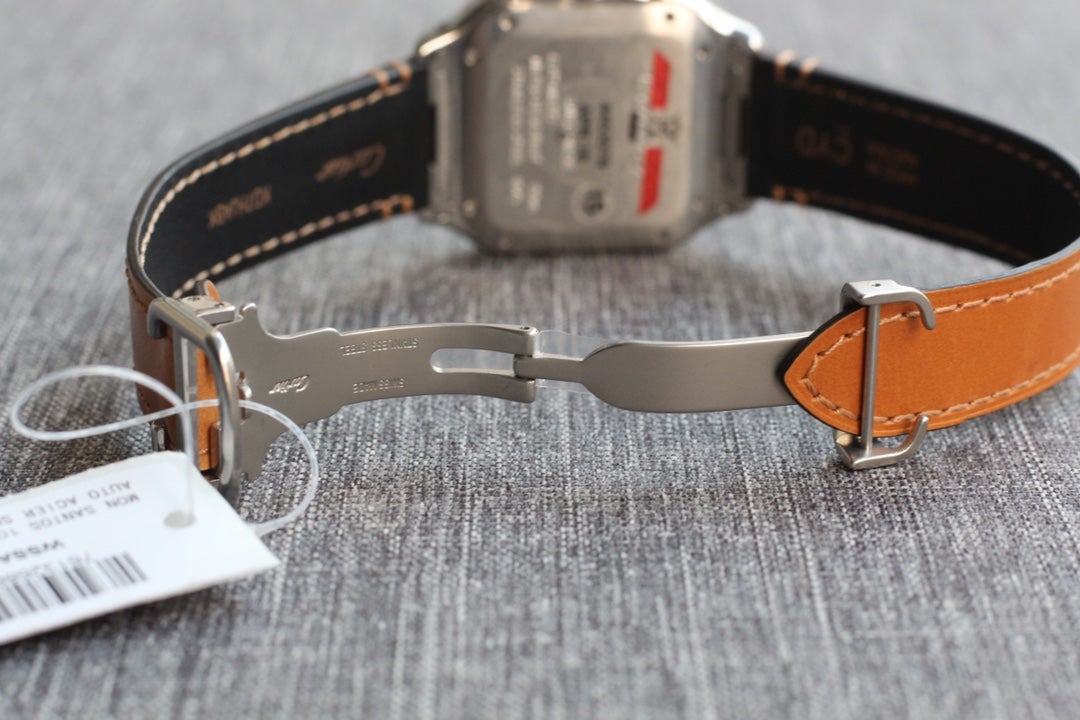 CARTIER SANTOS 34MM STEEL CASE BROWN LEATHER