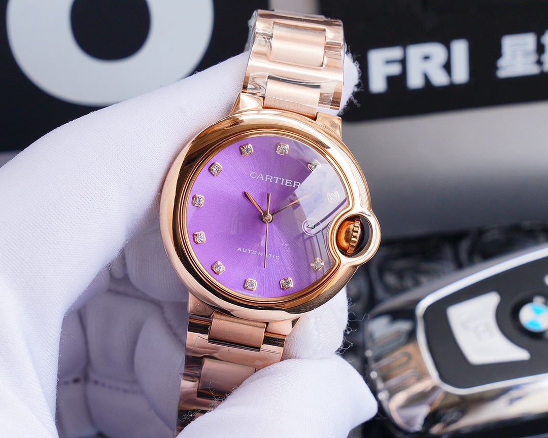 CARTIER BALLON BLEU 33MM ROSE GOLD PURPLE DIAL