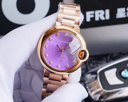 CARTIER BALLON BLEU 33MM ROSE GOLD PURPLE DIAL