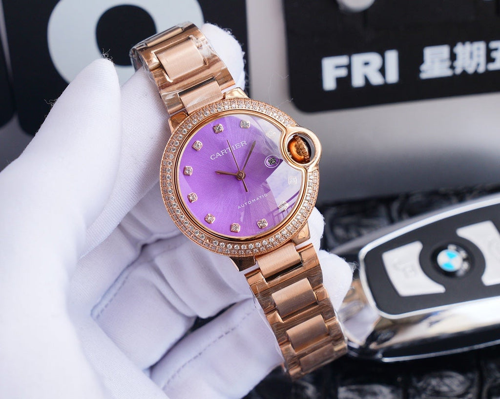 CARTIER BALLON BLEU 33MM ROSE GOLD PURPLE DIAL