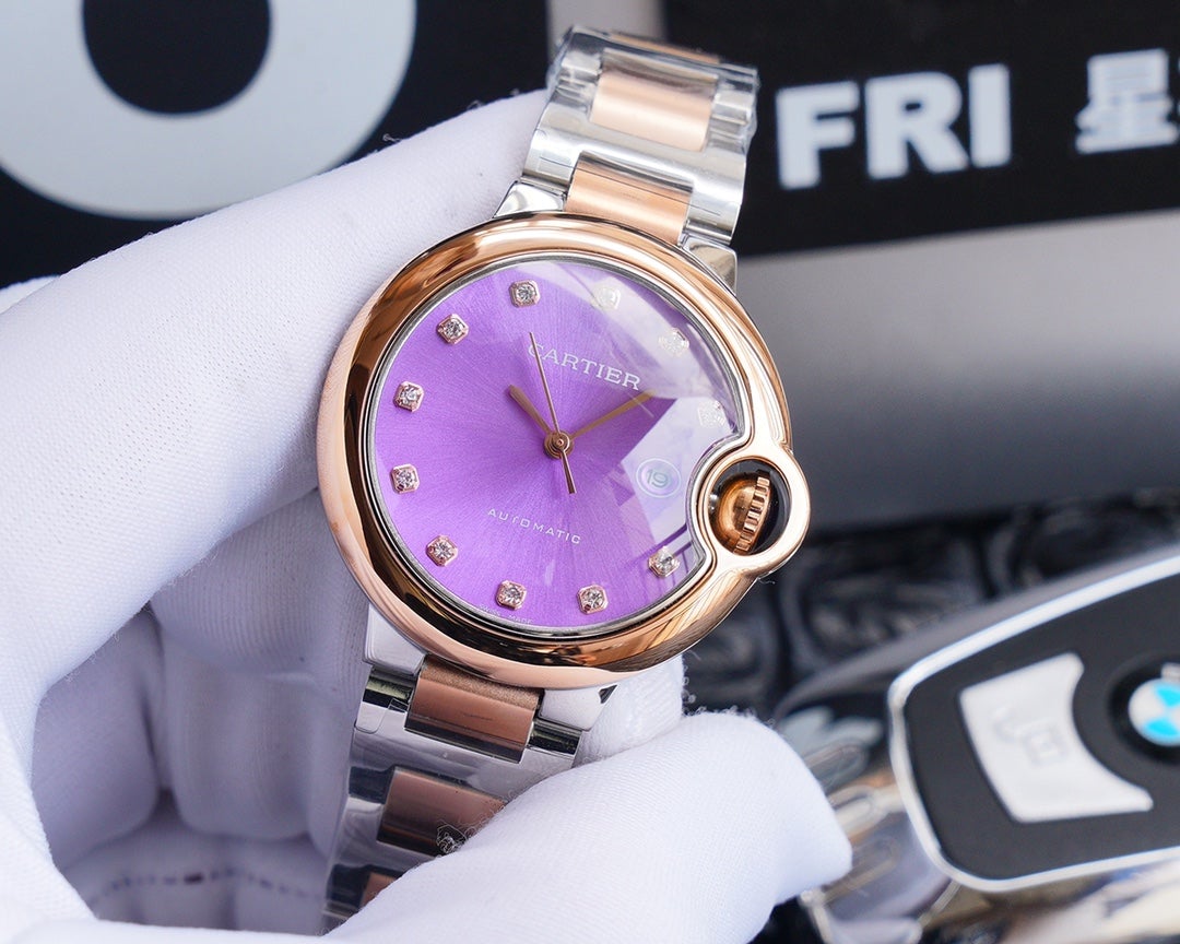 CARTIER BALLON BLEU 33MM ROSE GOLD PURPLE DIAL