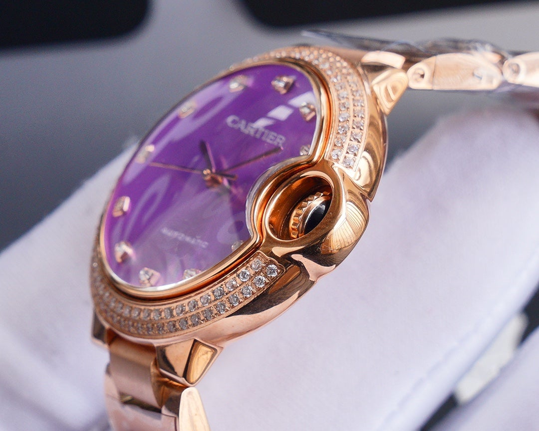 CARTIER BALLON BLEU 33MM ROSE GOLD PURPLE DIAL