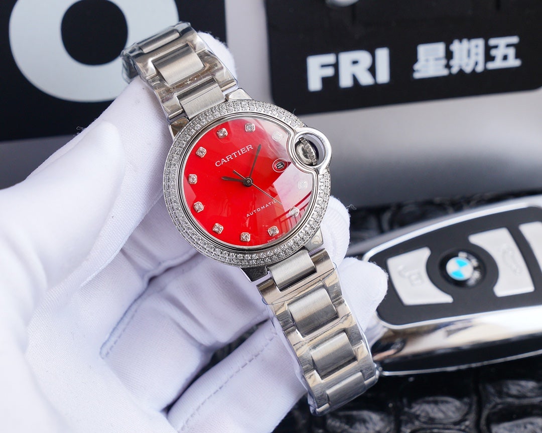 CARTIER BALLON BLEU 33MM STEEL CASE DIAMOND NUMERALS