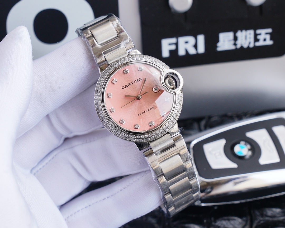 CARTIER BALLON BLEU 33MM STEEL CASE DIAMOND NUMERALS