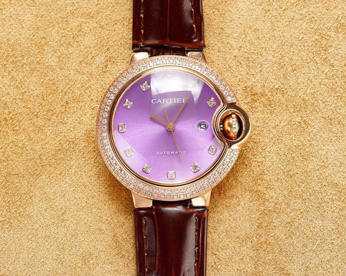 CARTIER BALLON BLEU 33MM ROSE GOLD CASE PINK DIAL LEATHER STRAP