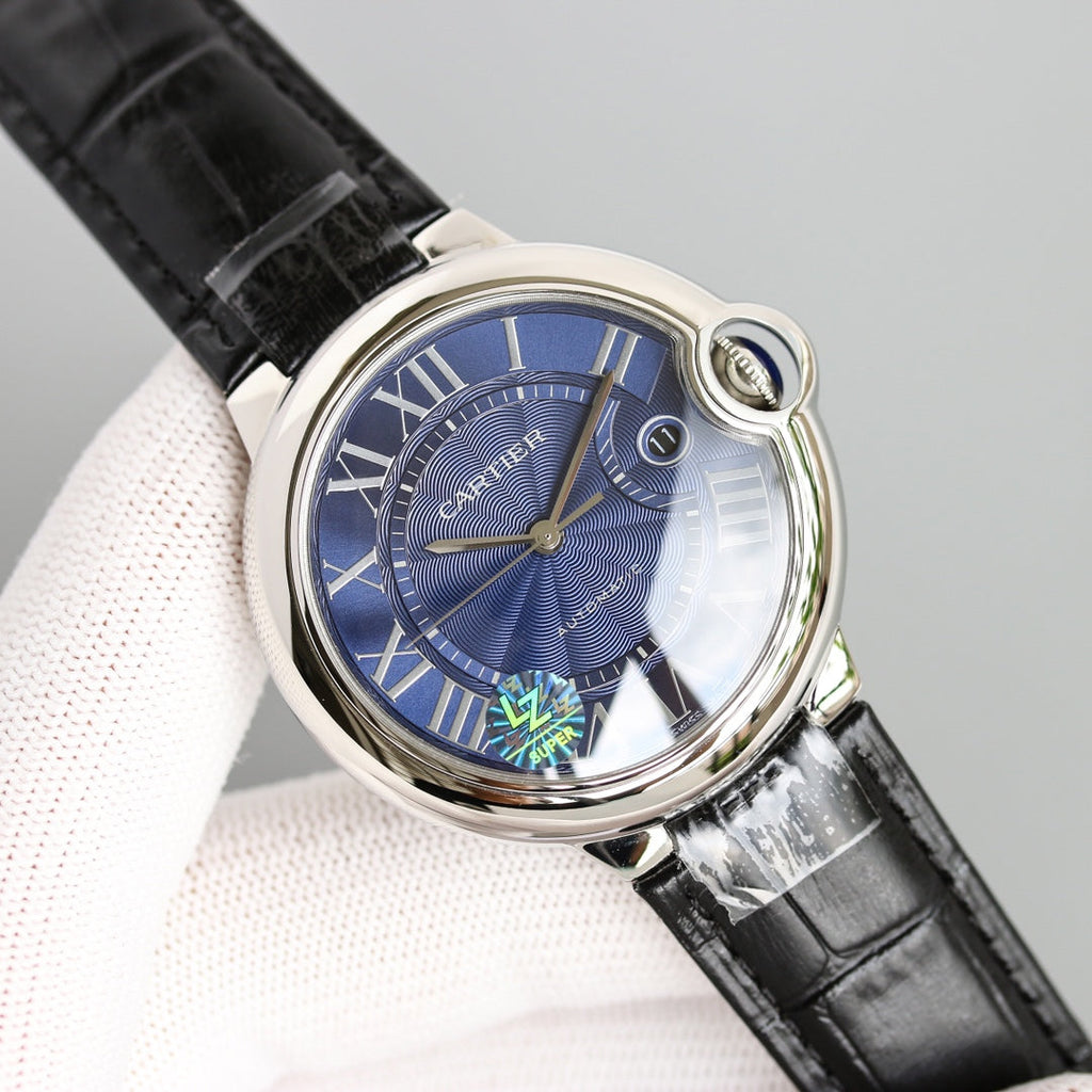 CARTIER BALLON BLEU 42MM STEEL CASE BLUE DIAL LEATHER