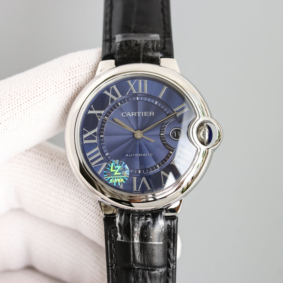 CARTIER BALLON BLEU 42MM STEEL CASE BLUE DIAL LEATHER