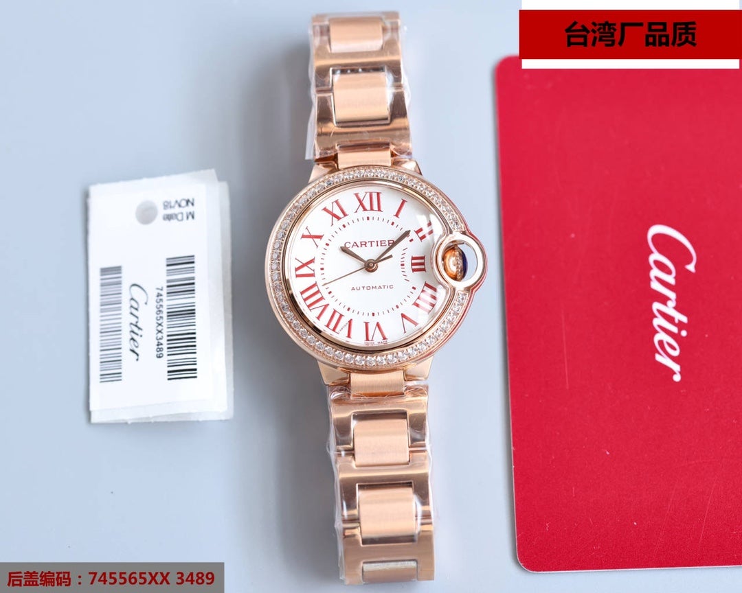 CARTIER BALLON BLEU 33MM ROSE GOLD DIAMOND BEZEL