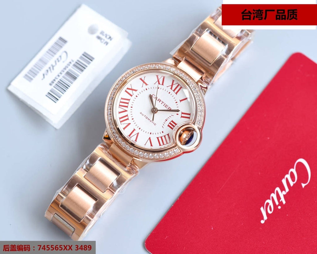 CARTIER BALLON BLEU 33MM ROSE GOLD DIAMOND BEZEL