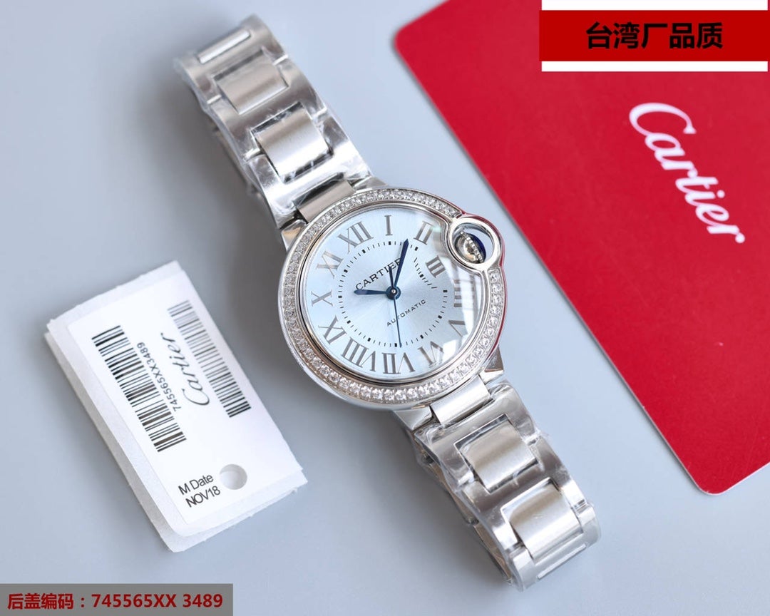 CARTIER BALLON BLEU 33MM STEEL ICE BLUE DIAL DIAMOND BEZEL