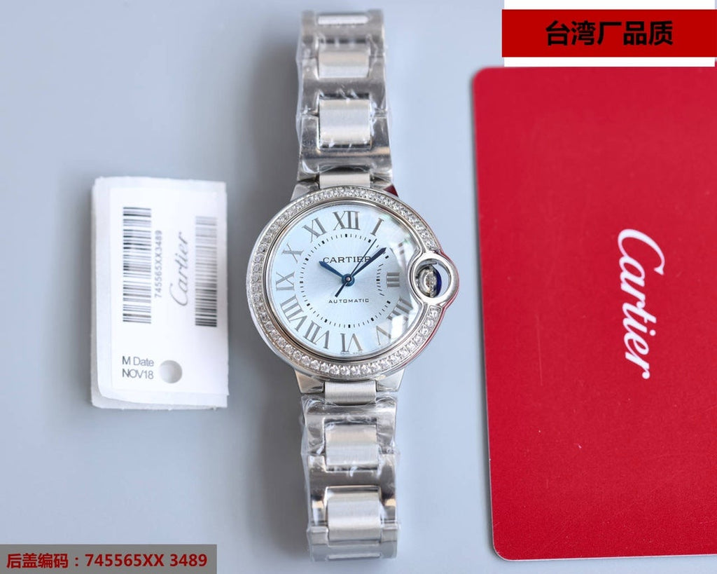 CARTIER BALLON BLEU 33MM STEEL ICE BLUE DIAL DIAMOND BEZEL