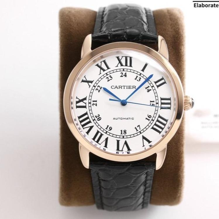 CARTIER RONDE SOLO DE CARTIE WHITE DIAL BLACK LEATHER