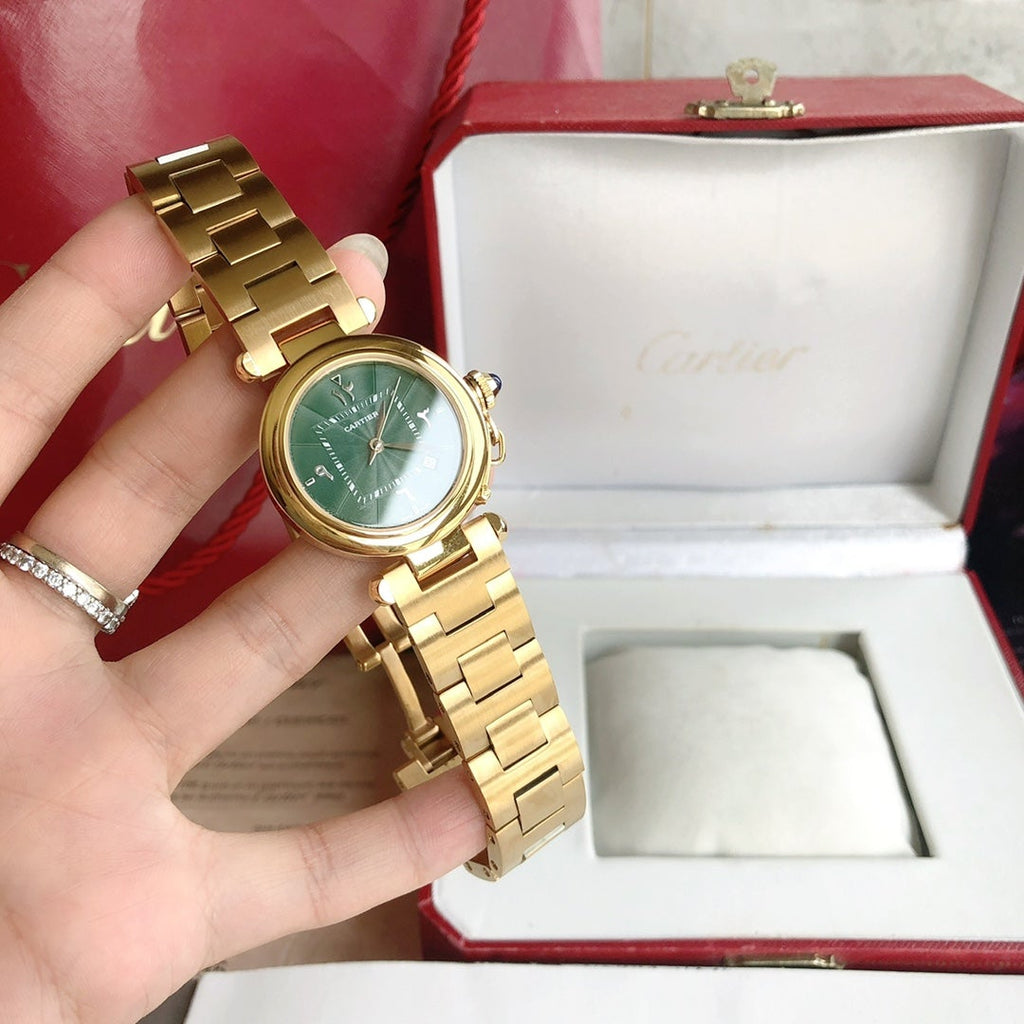 CARTIER CARTIE PASHA 35MM QUARTZ GOLD CASE BLUE DIAL