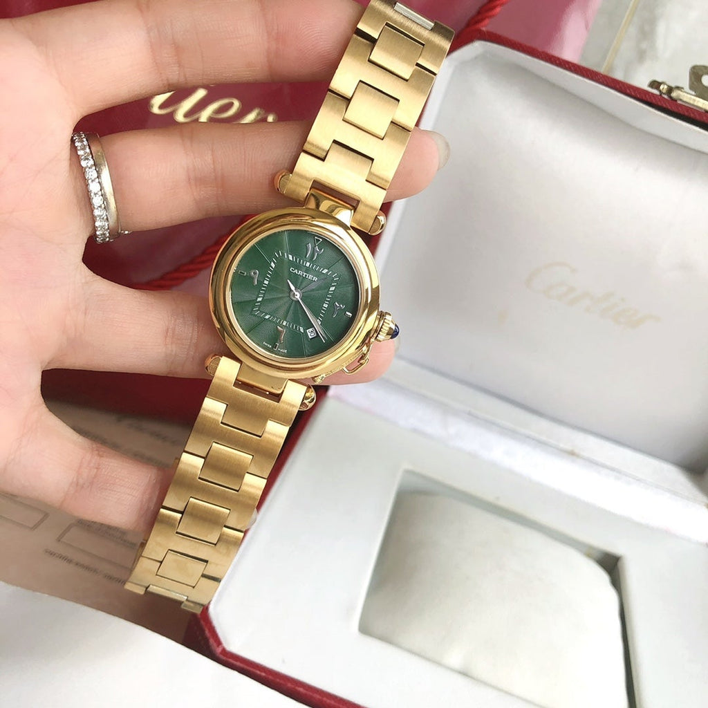 CARTIER CARTIE PASHA 35MM QUARTZ GOLD CASE BLUE DIAL