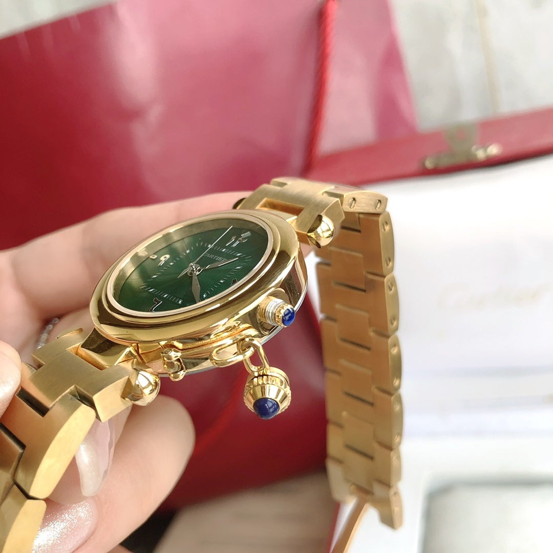 CARTIER CARTIE PASHA 35MM QUARTZ GOLD CASE BLUE DIAL