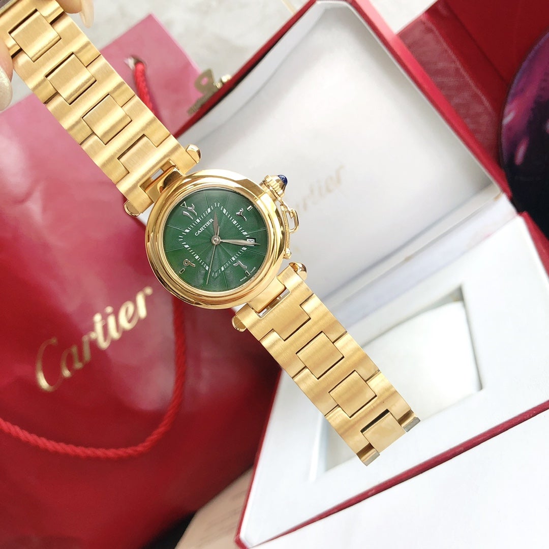 CARTIER CARTIE PASHA 35MM QUARTZ GOLD CASE BLUE DIAL