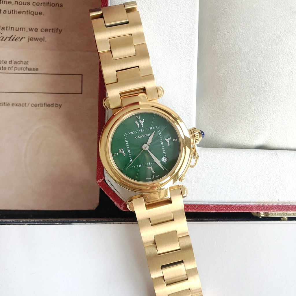 CARTIER CARTIE PASHA 35MM QUARTZ GOLD CASE BLUE DIAL