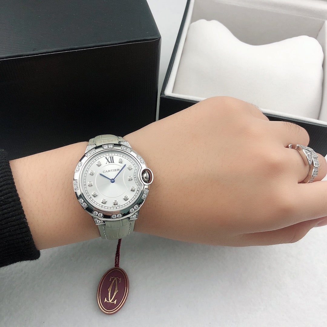 CARTIER BALLON BLEU 36MM STEEL CASE DIAMOND NUMERALS
