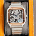 CARTIER SANTOS DE CARTIE STAINLES STEEL SKELETON DIAL ROSE GOLD BEZEL