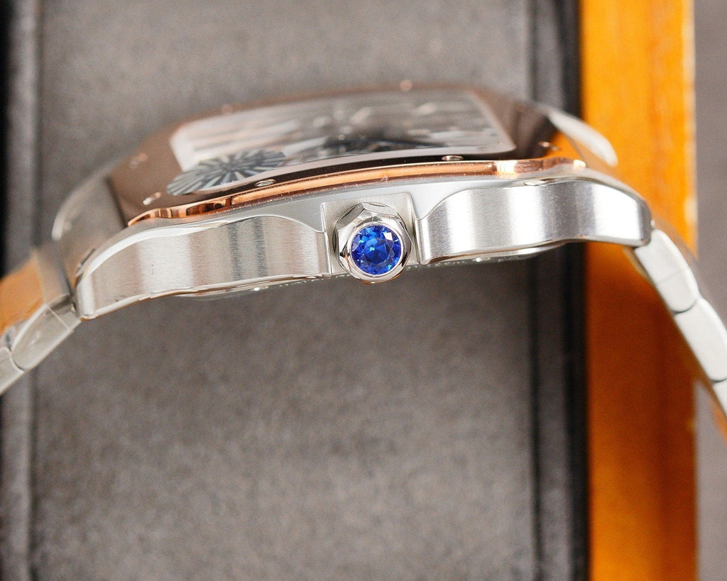 CARTIER SANTOS DE CARTIE STAINLES STEEL SKELETON DIAL ROSE GOLD BEZEL