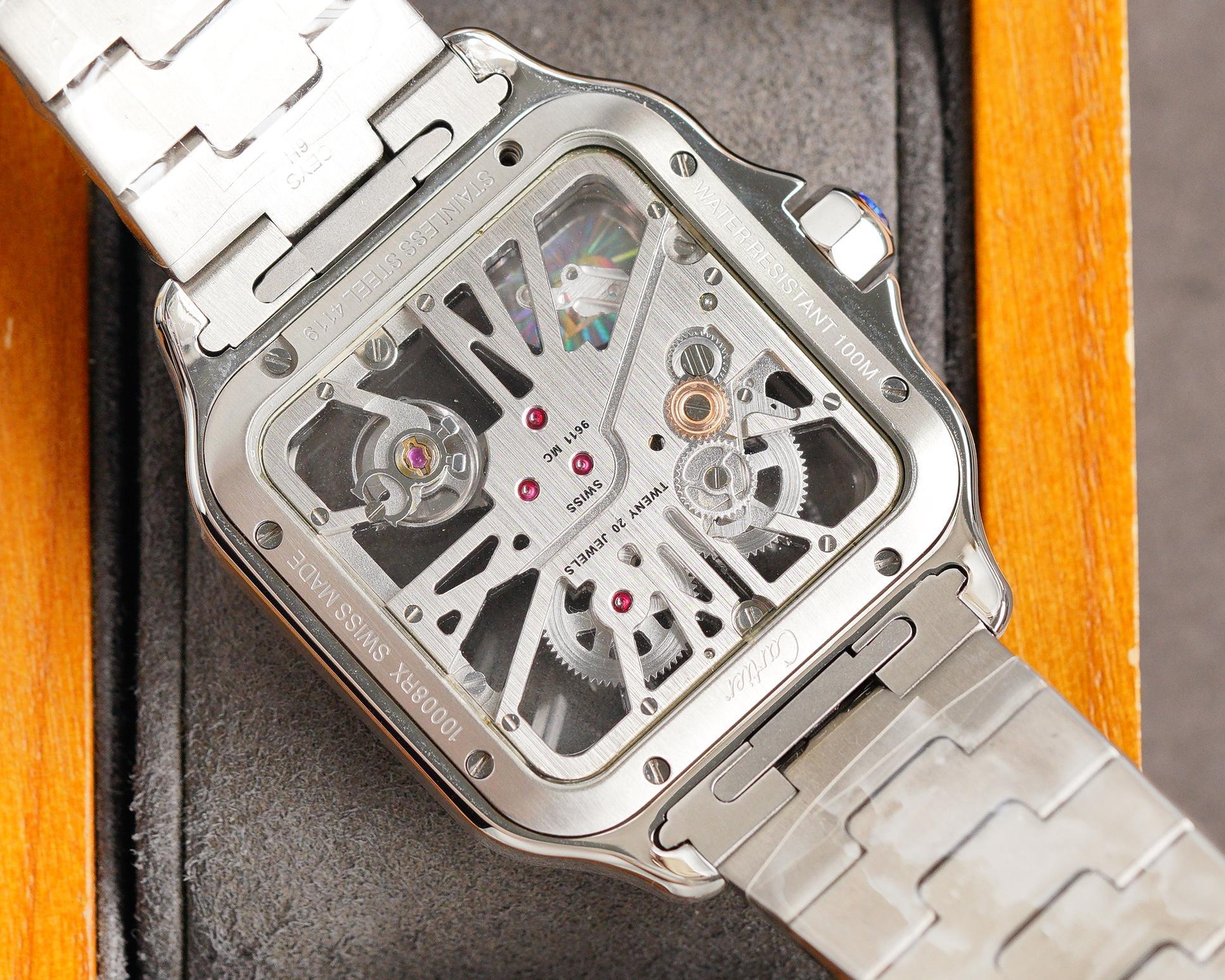 CARTIER SANTOS DE CARTIE STAINLES STEEL SKELETON DIAL ROSE GOLD BEZEL