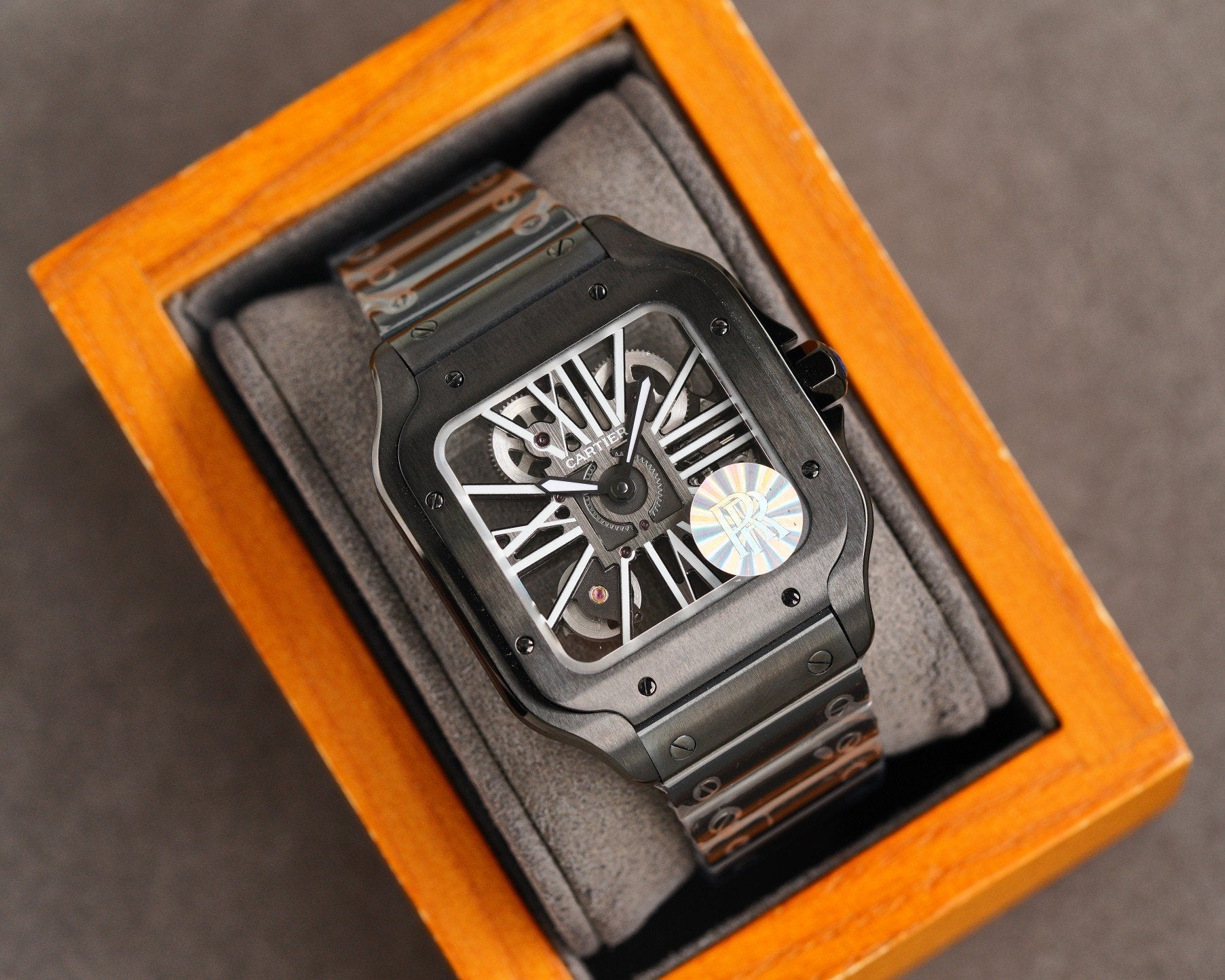 CARTIER SANTOS DE CARTIE STAINLES STEEL SKELETON DIAL ALL BLACK