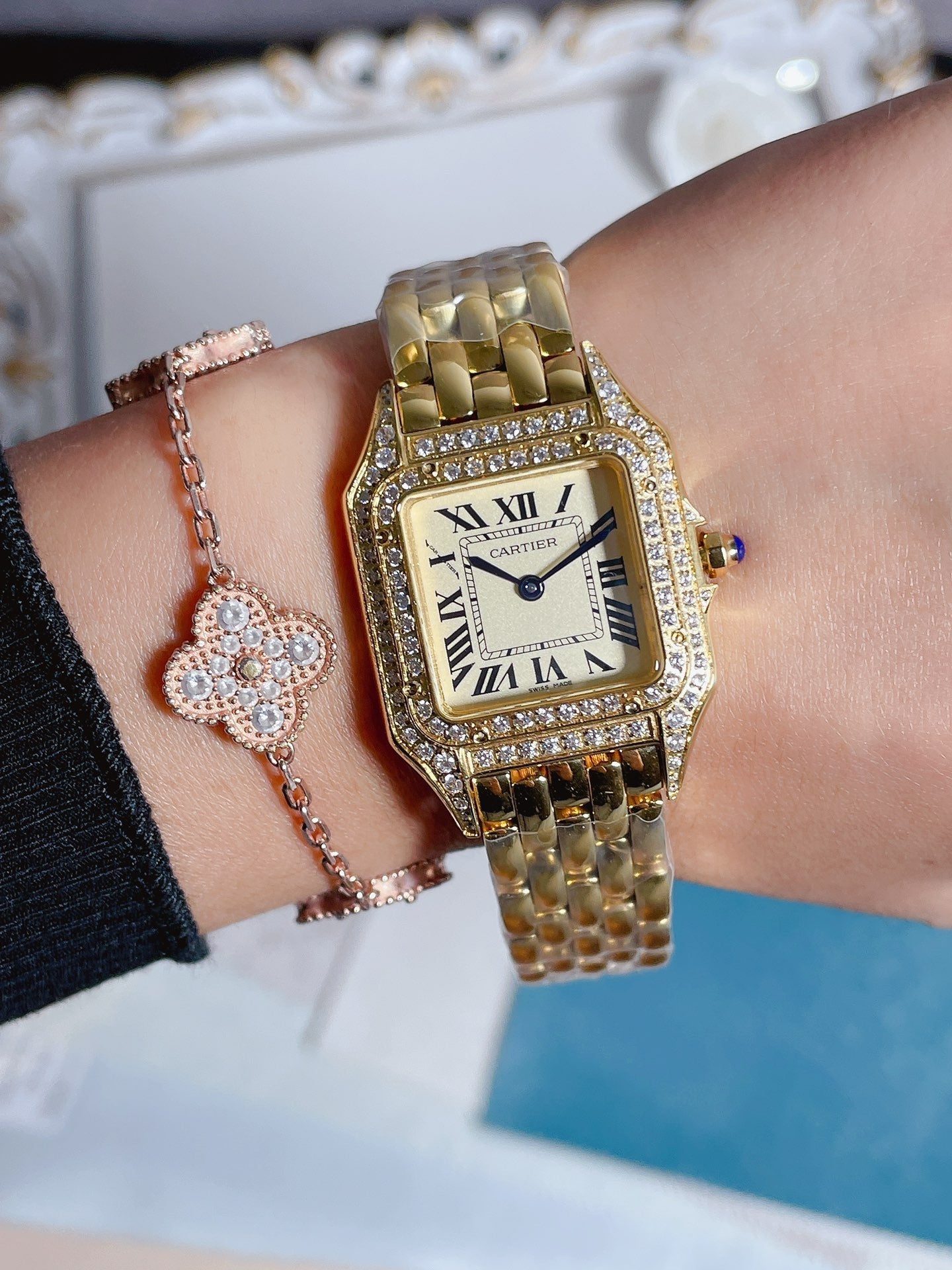CARTIER PANTHERE 27MM QUARTZ ROSE GOLD DIAMOND BEZEL