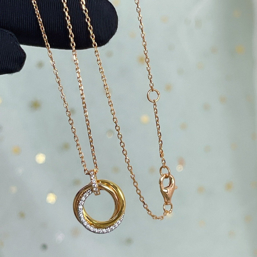 CARTIER TRINITY NECKLACE SILVER GOLD PINK GOLD DIAMONDS