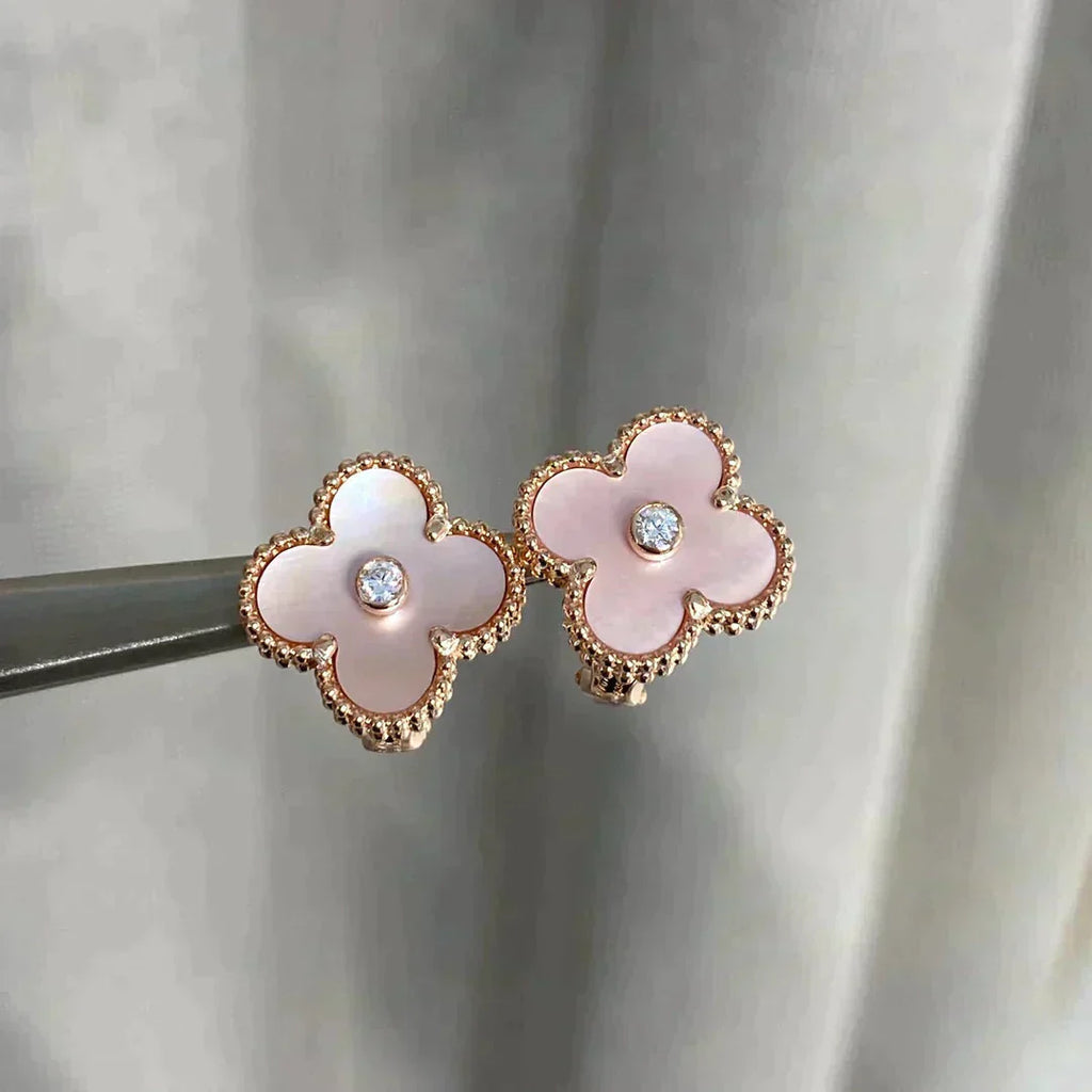 VCA CLOVER MEDIUM 1 MOTIFS PINK MOP DIAMOND EARRINGS