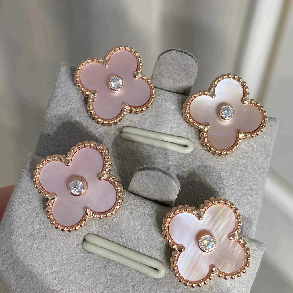 VCA CLOVER MEDIUM 1 MOTIFS PINK MOP DIAMOND EARRINGS
