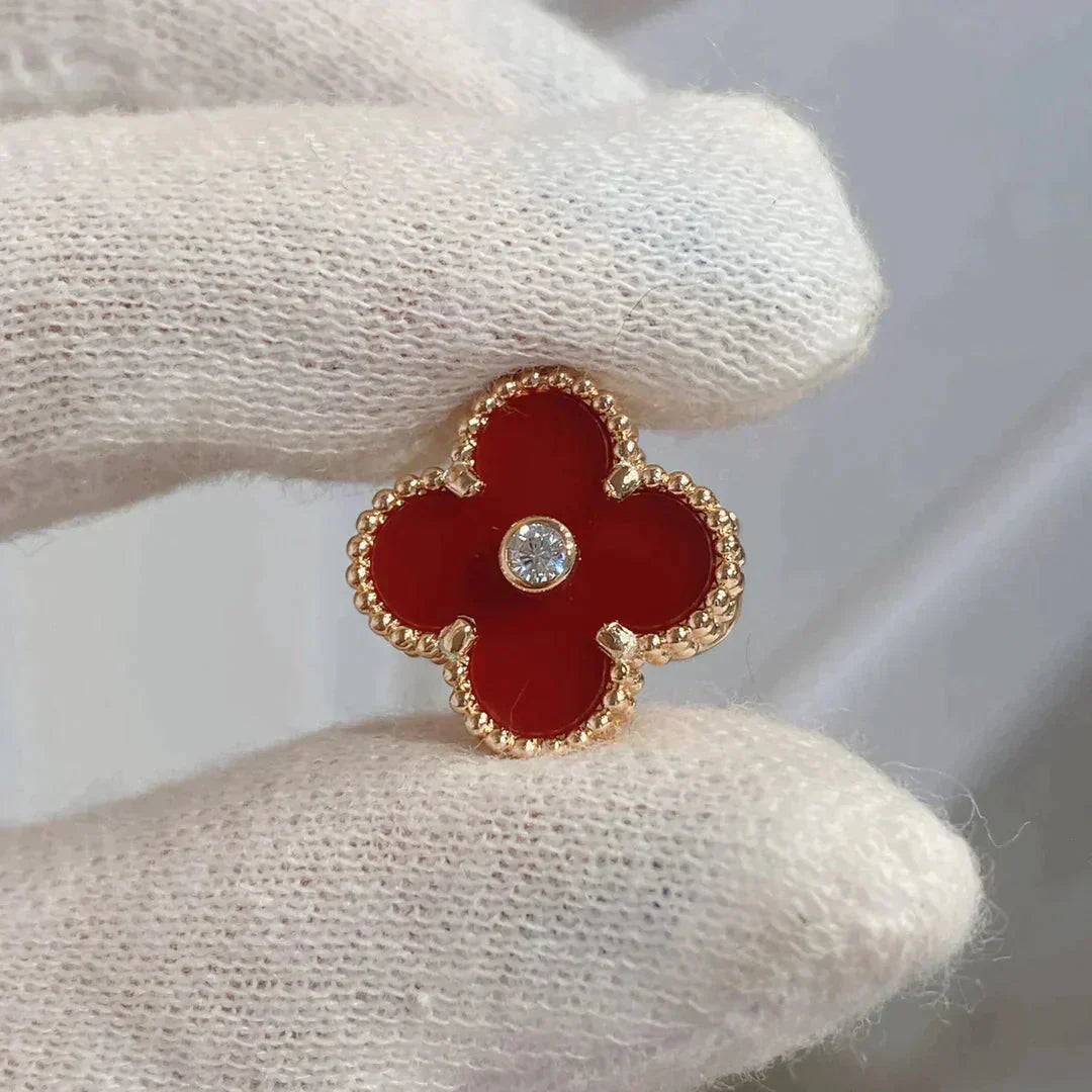 VCA CLOVER MEDIUM 1 MOTIFS CARNELIAN DIAMOND EARRINGS