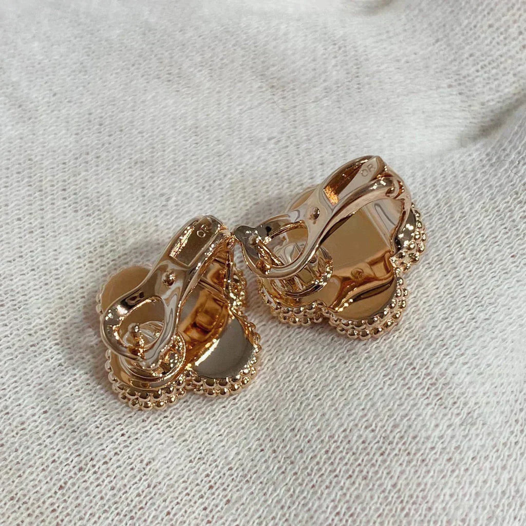 VCA CLOVER MEDIUM 1 MOTIFS CARNELIAN DIAMOND EARRINGS