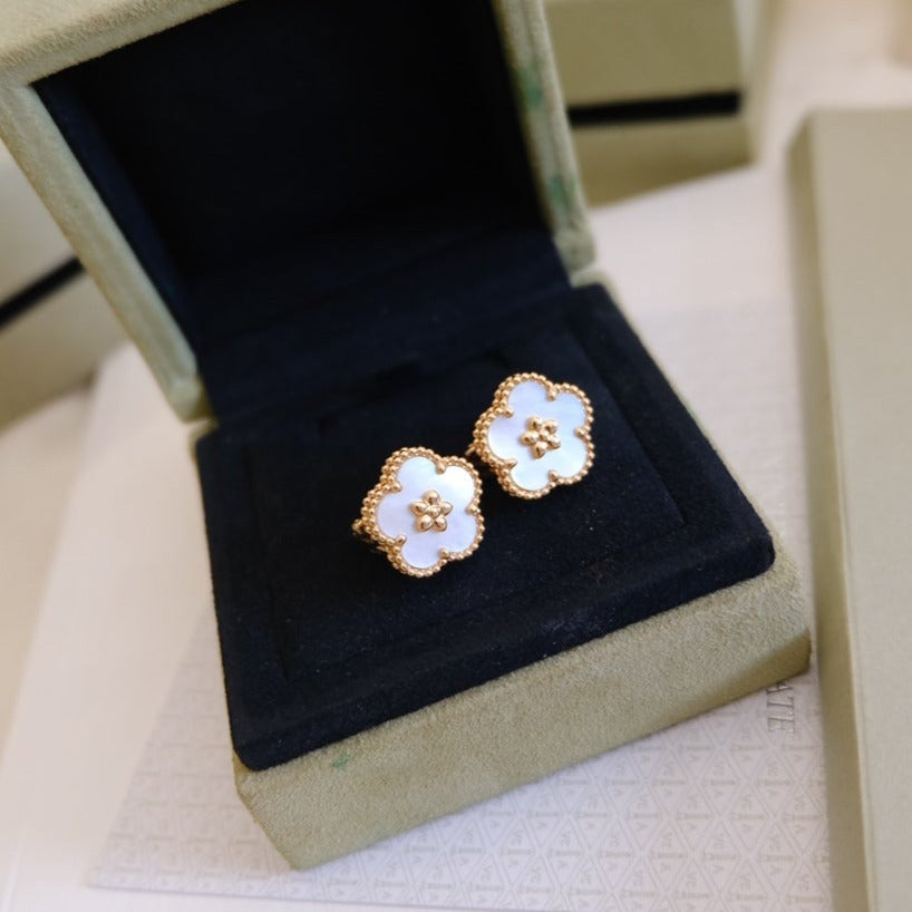 VCA LUCKY PINK GOLD WHITE MOP EARRINGS