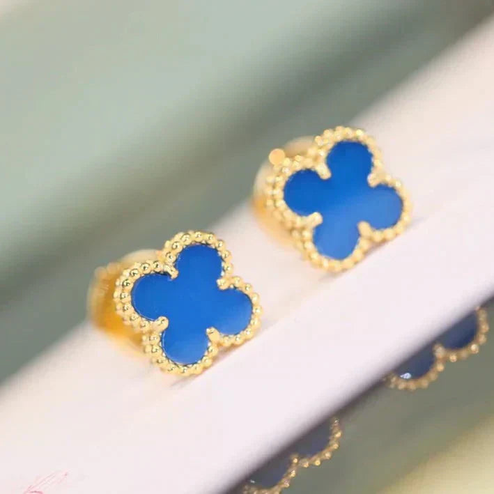 VCA CLOVER MINI 9.5MM BLUE AGATE EARRINGS