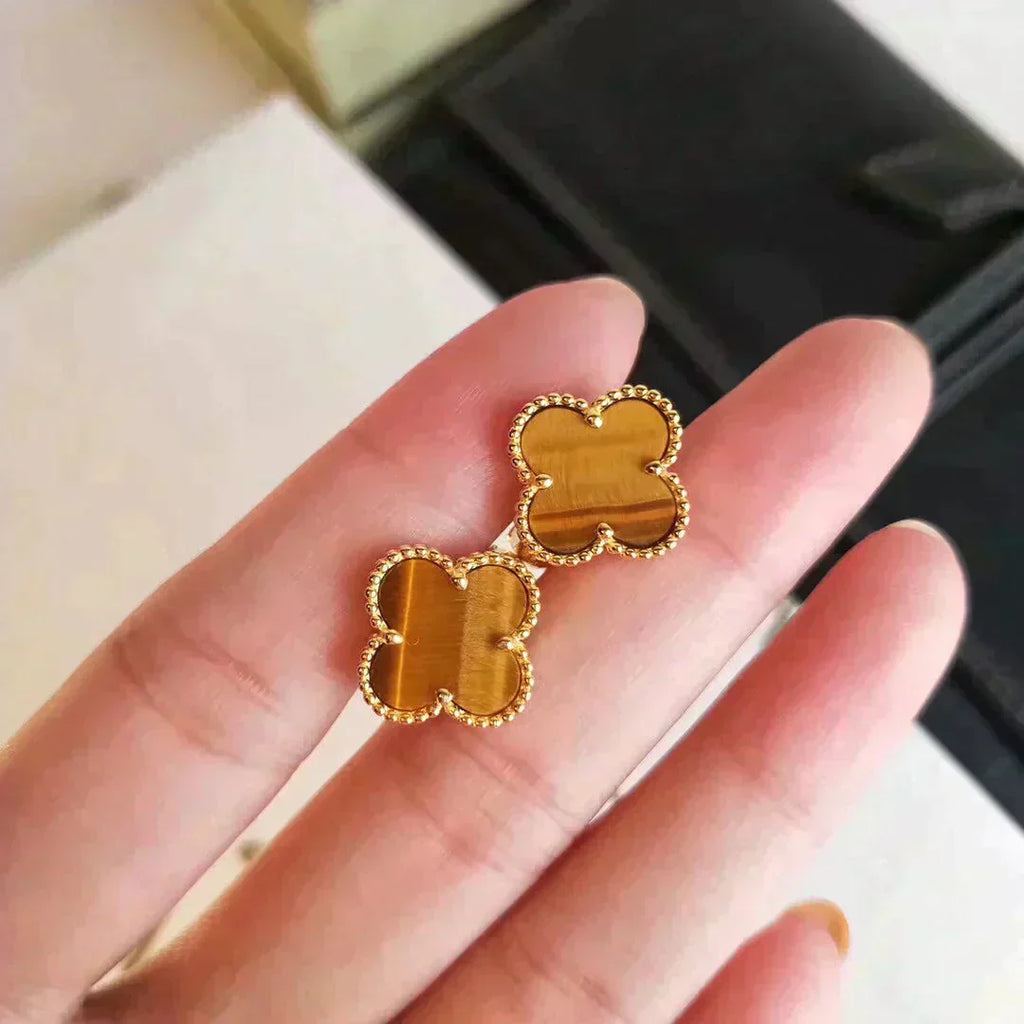VCA CLOVER MEDIUM 1 MOTIFS TIGER EYE EARRINGS