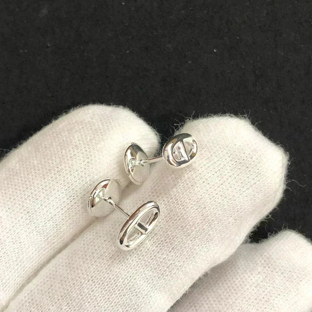 HERMES CHAINE SMALL EARRINGS GOLD AND SILVER