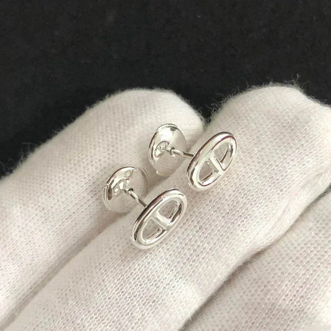 HERMES CHAINE SMALL EARRINGS GOLD AND SILVER