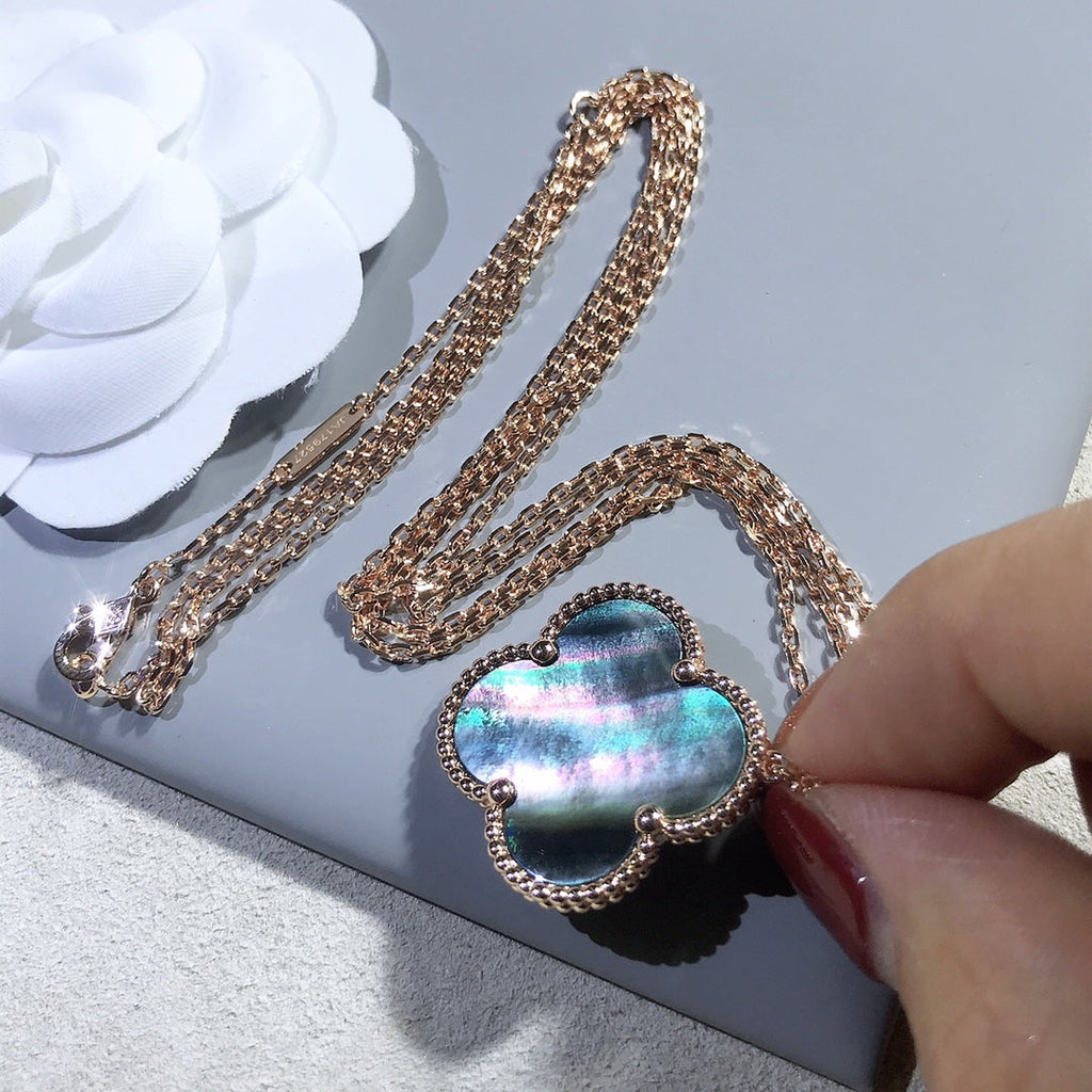 VCA CLOVER 25MM GOLD DARK MOP BIG CLOVER NECKLACE