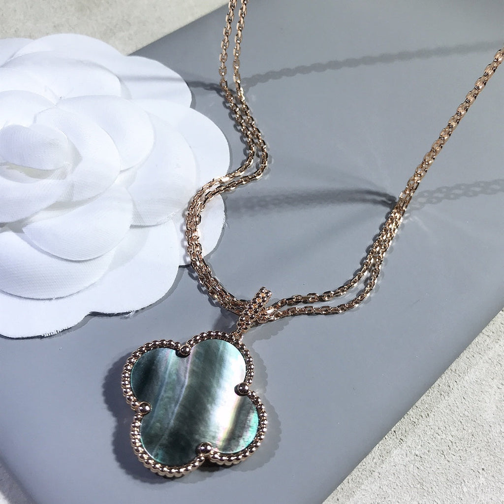 VCA CLOVER 25MM GOLD DARK MOP BIG CLOVER NECKLACE