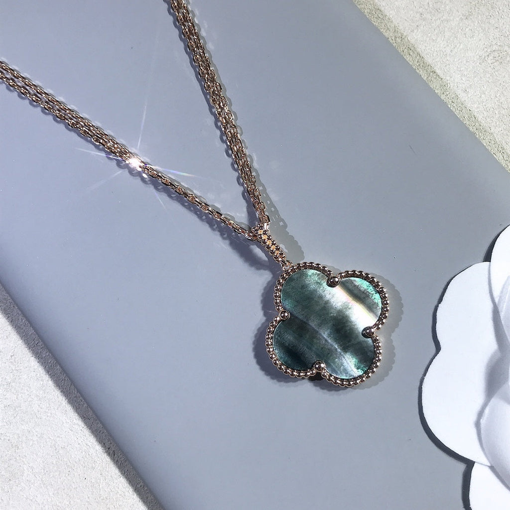 VCA CLOVER 25MM GOLD DARK MOP BIG CLOVER NECKLACE