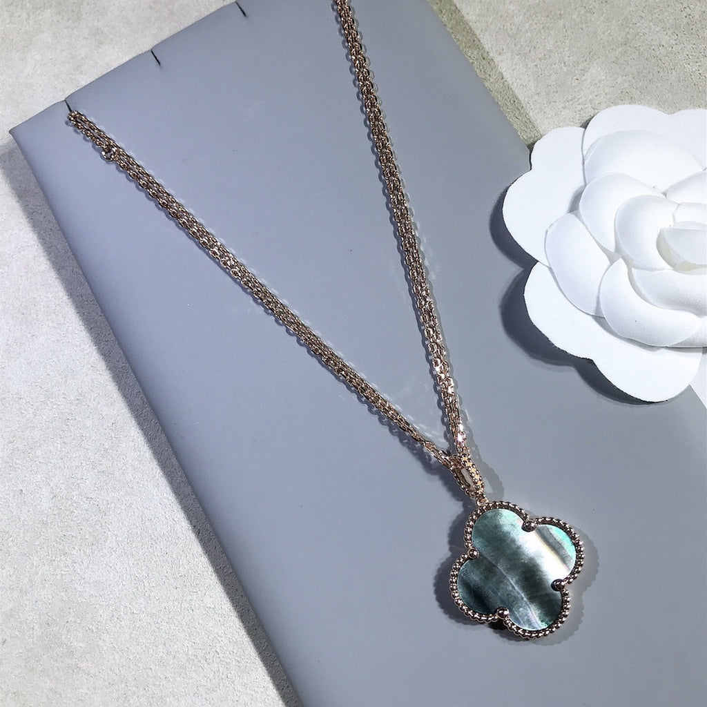 VCA CLOVER 25MM GOLD DARK MOP BIG CLOVER NECKLACE