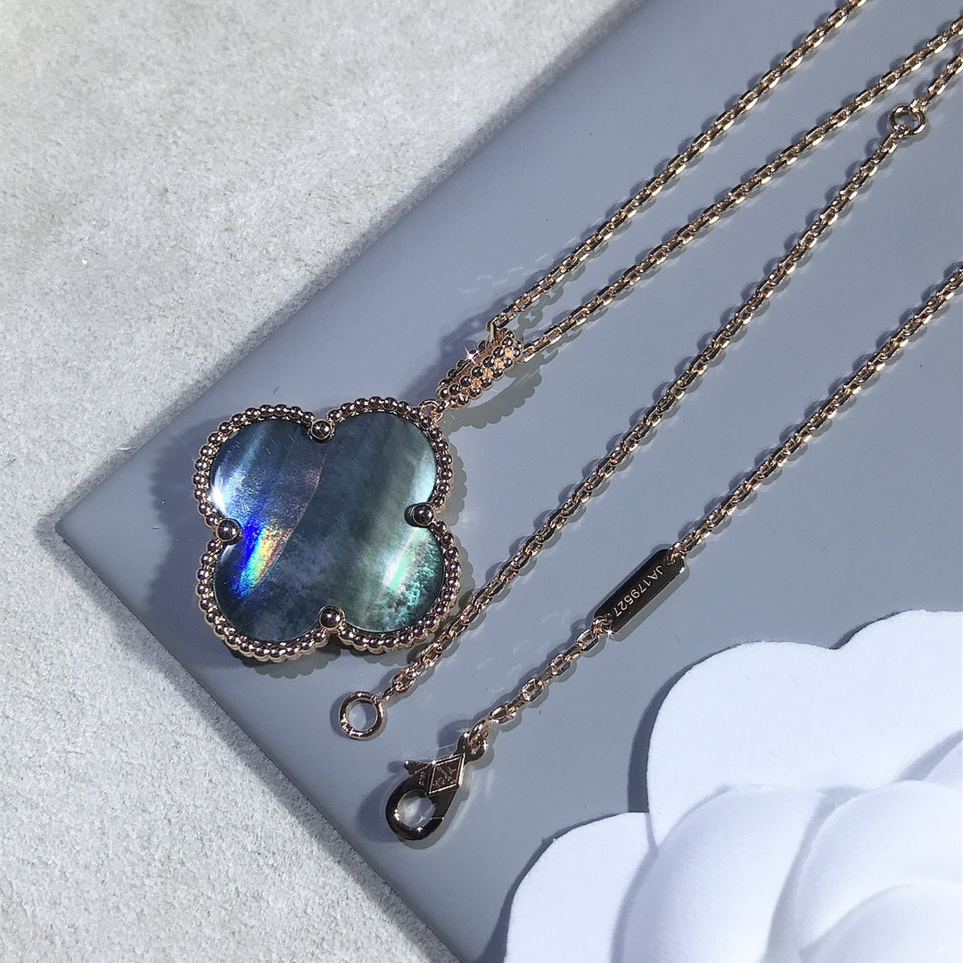 VCA CLOVER 25MM GOLD DARK MOP BIG CLOVER NECKLACE