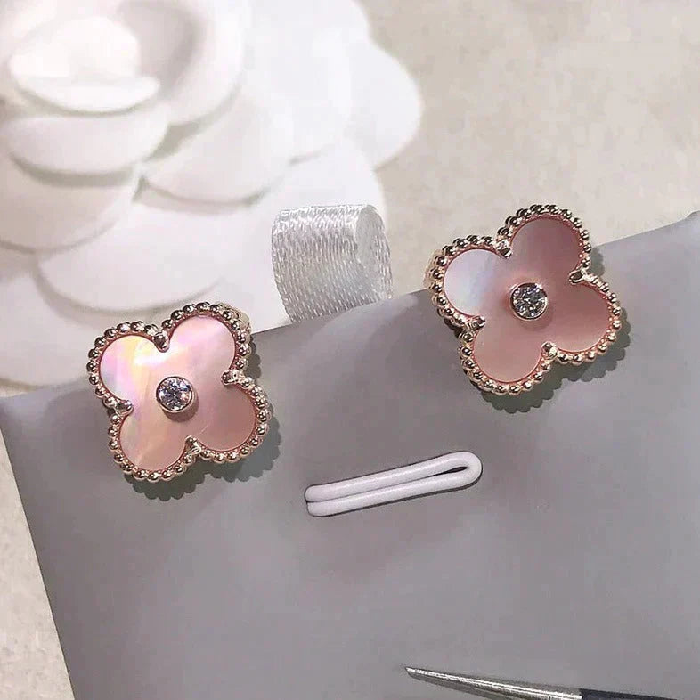 VCA CLOVER MEDIUM 1 MOTIFS PINK MOP DIAMOND EARRINGS